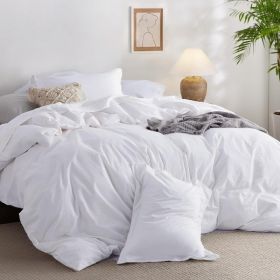 100%Washed Cotton Duvet Cover Minimalist Duvet Cover Linen Like 3 Pieces Plain Simple Cotton Duvet Cover Set with 2 Pillow Shams (Color: 01 - Bright White, size: King (104  x 90 ))