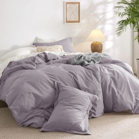 100%Washed Cotton Duvet Cover Minimalist Duvet Cover Linen Like 3 Pieces Plain Simple Cotton Duvet Cover Set with 2 Pillow Shams (Color: 12 - Lavender, size: King (104  x 90 ))