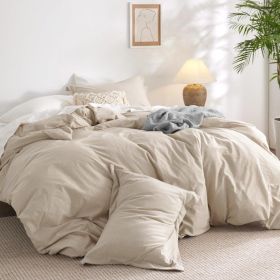 100%Washed Cotton Duvet Cover Minimalist Duvet Cover Linen Like 3 Pieces Plain Simple Cotton Duvet Cover Set with 2 Pillow Shams (Color: 05 - Beige, size: King (104  x 90 ))