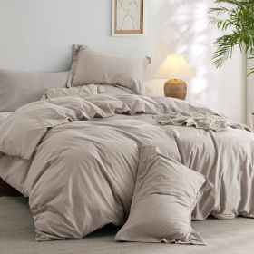 100%Washed Cotton Duvet Cover Minimalist Duvet Cover Linen Like 3 Pieces Plain Simple Cotton Duvet Cover Set with 2 Pillow Shams (Color: 04 - Linen Grey, size: King (104  x 90 ))