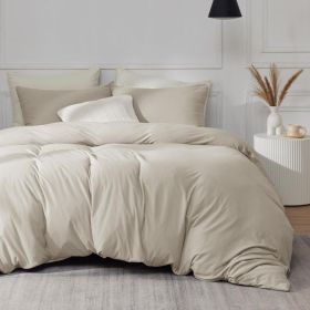 100%Washed Cotton Duvet Cover Minimalist Duvet Cover Linen Like 3 Pieces Plain Simple Cotton Duvet Cover Set with 2 Pillow Shams (Color: - Beige, size: King (104  x 90 ))