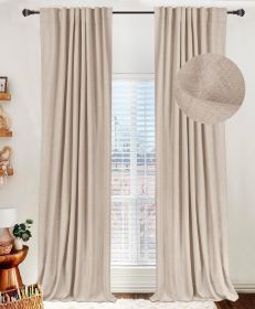 100% Blackout Shield Linen Blackout Curtains for Bedroom 96 Inches Long,Back Tab/Rod Pocket Living Room Drapes, (Color: Oatmeal, size: 50 W x 96 L)