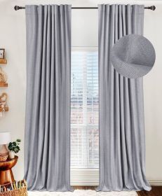 100% Blackout Shield Linen Blackout Curtains for Bedroom 96 Inches Long,Back Tab/Rod Pocket Living Room Drapes, (Color: Grey, size: 50 W x 96 L)