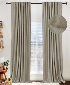 100% Blackout Shield Linen Blackout Curtains for Bedroom 96 Inches Long,Back Tab/Rod Pocket Living Room Drapes, (Color: Faux Linen, size: 50 W x 96 L)