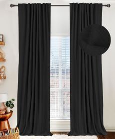 100% Blackout Shield Linen Blackout Curtains for Bedroom 96 Inches Long,Back Tab/Rod Pocket Living Room Drapes, (Color: Black, size: 50 W x 96 L)