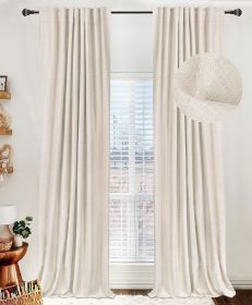 100% Blackout Shield Linen Blackout Curtains for Bedroom 96 Inches Long,Back Tab/Rod Pocket Living Room Drapes, (Color: Birch, size: 50 W x 96 L)