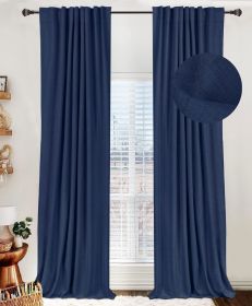 100% Blackout Shield Linen Blackout Curtains for Bedroom 96 Inches Long,Back Tab/Rod Pocket Living Room Drapes, (Color: Navy, size: 50 W x 96 L)