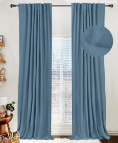 100% Blackout Shield Linen Blackout Curtains for Bedroom 96 Inches Long,Back Tab/Rod Pocket Living Room Drapes, (Color: Stone Blue, size: 50 W x 96 L)