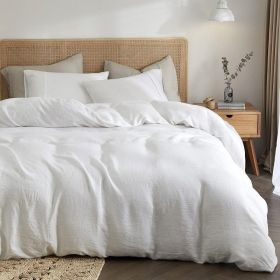 Linen Duvet Cover,100% Pure French Linen Duvet Cover Soft Breathable Luxury, Moisture-Absorbing Durable (Color: White, size: King)