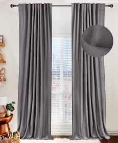 100% Blackout Shield Linen Blackout Curtains for Bedroom 96 Inches Long,Back Tab/Rod Pocket Living Room Drapes, (Color: Darkgray, size: 50 W x 96 L)