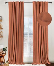 100% Blackout Shield Linen Blackout Curtains for Bedroom 96 Inches Long,Back Tab/Rod Pocket Living Room Drapes, (Color: Burnt Orange, size: 50 W x 96 L)