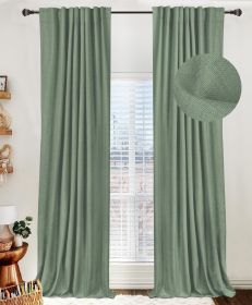 100% Blackout Shield Linen Blackout Curtains for Bedroom 96 Inches Long,Back Tab/Rod Pocket Living Room Drapes, (Color: Sage Green, size: 50 W x 96 L)