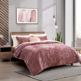 Quilt Set, Lightweight Comforter Set, Oversized Bedspread Coverlet Quilted Bedding Set, with 2 Matching Pillow Shams, (Color: Dusty Mauve Pink, size: King)