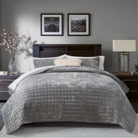 Quilt Set, Lightweight Comforter Set, Oversized Bedspread Coverlet Quilted Bedding Set, with 2 Matching Pillow Shams, (Color: Gray, size: King)