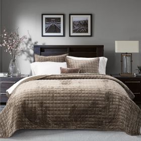 Quilt Set, Lightweight Comforter Set, Oversized Bedspread Coverlet Quilted Bedding Set, with 2 Matching Pillow Shams, (Color: Mocha Brown, size: King)