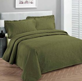 Luxury Bedspread Coverlet Embossed Bed Cover Solid New Over Size (Color: Olive Green, size: Full Queen)