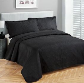 Luxury Bedspread Coverlet Embossed Bed Cover Solid New Over Size (Color: Black, size: Full Queen)