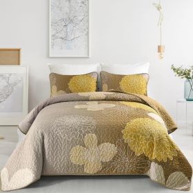 Floral Quilt Set Boho Bedspread 3 Pieces Soft Lightweight Coverlet with 2 Pillow Shams for All Season (Color: Yellow Gradient, size: Queen)