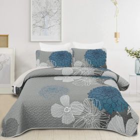 Floral Quilt Set Boho Bedspread 3 Pieces Soft Lightweight Coverlet with 2 Pillow Shams for All Season (Color: Blue, size: King)