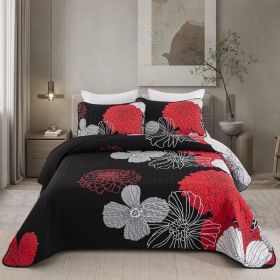 Floral Quilt Set Boho Bedspread 3 Pieces Soft Lightweight Coverlet with 2 Pillow Shams for All Season (Color: Red, size: Queen)