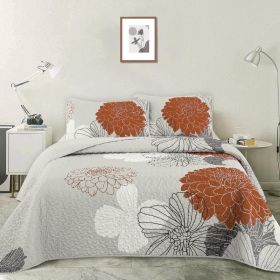 Floral Quilt Set Boho Bedspread 3 Pieces Soft Lightweight Coverlet with 2 Pillow Shams for All Season (Color: Burnt Orange, size: King)