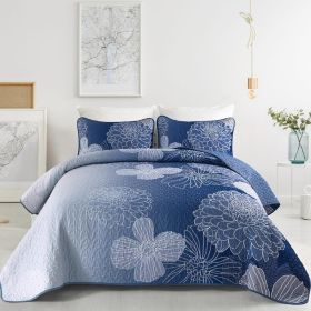 Floral Quilt Set Boho Bedspread 3 Pieces Soft Lightweight Coverlet with 2 Pillow Shams for All Season (Color: Blue Gradient, size: Queen)