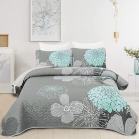 Floral Quilt Set Boho Bedspread 3 Pieces Soft Lightweight Coverlet with 2 Pillow Shams for All Season (Color: Green, size: King)