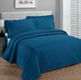 Luxury Bedspread Coverlet Embossed Bed Cover Solid New Over Size (Color: Blue, size: Full Queen)