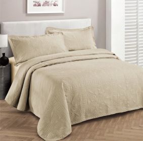 Luxury Bedspread Coverlet Embossed Bed Cover Solid New Over Size (Color: Beige, size: Full Queen)