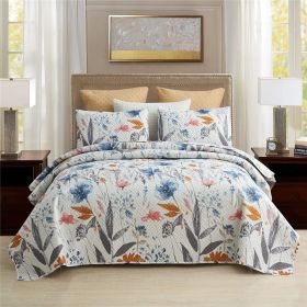 3-Piece Quilt Set with 2 Pillow Shams- Boho Reversible Soft and Lightweight Quilt Bedding Bedspread Coverlet Set (Color: Floral, size: King)