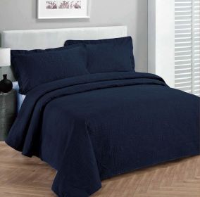 Luxury Bedspread Coverlet Embossed Bed Cover Solid New Over Size (Color: Navy Blue, size: King California King)