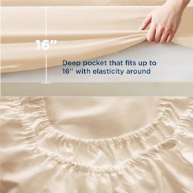 Bedsure Soft Sheet Set - Hotel Luxury, Easy Care Polyester Microfiber Cooling Bed Sheet Set (Color: Beige, size: Split King)