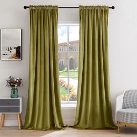 Curtains Thermal Insulated Blackout Curtain Drapes for Bedroom Living Room Darkening Long Curtains Panels Rod Pocket Set of 2 (Color: Moss Green, size: 52 W 96 L)