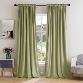 Curtains Thermal Insulated Blackout Curtain Drapes for Bedroom Living Room Darkening Long Curtains Panels Rod Pocket Set of 2 (Color: Sage Green, size: 52 W 108 L)