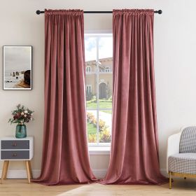 Curtains Thermal Insulated Blackout Curtain Drapes for Bedroom Living Room Darkening Long Curtains Panels Rod Pocket Set of 2 (Color: Dusty Rose, size: 52 W 84 L)