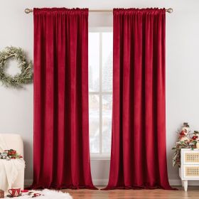 Curtains Thermal Insulated Blackout Curtain Drapes for Bedroom Living Room Darkening Long Curtains Panels Rod Pocket Set of 2 (Color: Red, size: 52 W 96 L)