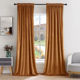 Curtains Thermal Insulated Blackout Curtain Drapes for Bedroom Living Room Darkening Long Curtains Panels Rod Pocket Set of 2 (Color: Gold Brown, size: 52 W 96 L)