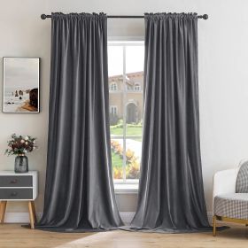 Curtains Thermal Insulated Blackout Curtain Drapes for Bedroom Living Room Darkening Long Curtains Panels Rod Pocket Set of 2 (Color: Grey, size: 52 W 108 L)