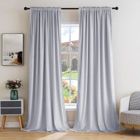 Curtains Thermal Insulated Blackout Curtain Drapes for Bedroom Living Room Darkening Long Curtains Panels Rod Pocket Set of 2 (Color: Greyish White, size: 52 W 108 L)