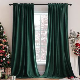 Curtains Thermal Insulated Blackout Curtain Drapes for Bedroom Living Room Darkening Long Curtains Panels Rod Pocket Set of 2 (Color: Dark Green, size: 52 W 96 L)