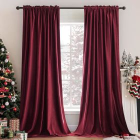 Curtains Thermal Insulated Blackout Curtain Drapes for Bedroom Living Room Darkening Long Curtains Panels Rod Pocket Set of 2 (Color: Burgundy, size: 52 W 90 L)