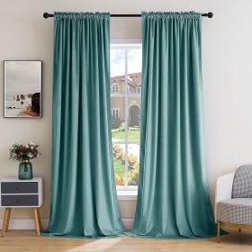 Curtains Thermal Insulated Blackout Curtain Drapes for Bedroom Living Room Darkening Long Curtains Panels Rod Pocket Set of 2 (Color: Teal, size: 52 W 108 L)