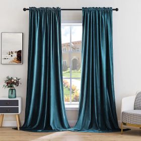 Curtains Thermal Insulated Blackout Curtain Drapes for Bedroom Living Room Darkening Long Curtains Panels Rod Pocket Set of 2 (Color: Peacock Blue, size: 52 W 108 L)