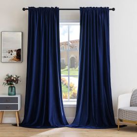 Curtains Thermal Insulated Blackout Curtain Drapes for Bedroom Living Room Darkening Long Curtains Panels Rod Pocket Set of 2 (Color: Royal Blue, size: 52 W 96 L)