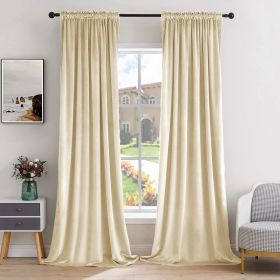 Curtains Thermal Insulated Blackout Curtain Drapes for Bedroom Living Room Darkening Long Curtains Panels Rod Pocket Set of 2 (Color: Ivory White, size: 52 W 96 L)