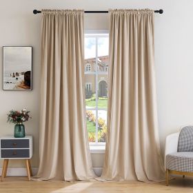 Curtains Thermal Insulated Blackout Curtain Drapes for Bedroom Living Room Darkening Long Curtains Panels Rod Pocket Set of 2 (Color: Camel Beige, size: 52 W 96 L)