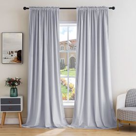 Curtains Thermal Insulated Blackout Curtain Drapes for Bedroom Living Room Darkening Long Curtains Panels Rod Pocket Set of 2 (Color: Greyish White, size: 52 W 90 L)