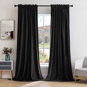 Curtains Thermal Insulated Blackout Curtain Drapes for Bedroom Living Room Darkening Long Curtains Panels Rod Pocket Set of 2 (Color: Black, size: 52 W 90 L)