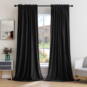 Curtains Thermal Insulated Blackout Curtain Drapes for Bedroom Living Room Darkening Long Curtains Panels Rod Pocket Set of 2 (Color: Black, size: 52 W 108 L)