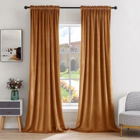 Curtains Thermal Insulated Blackout Curtain Drapes for Bedroom Living Room Darkening Long Curtains Panels Rod Pocket Set of 2 (Color: Gold Brown, size: 52 W 108 L)